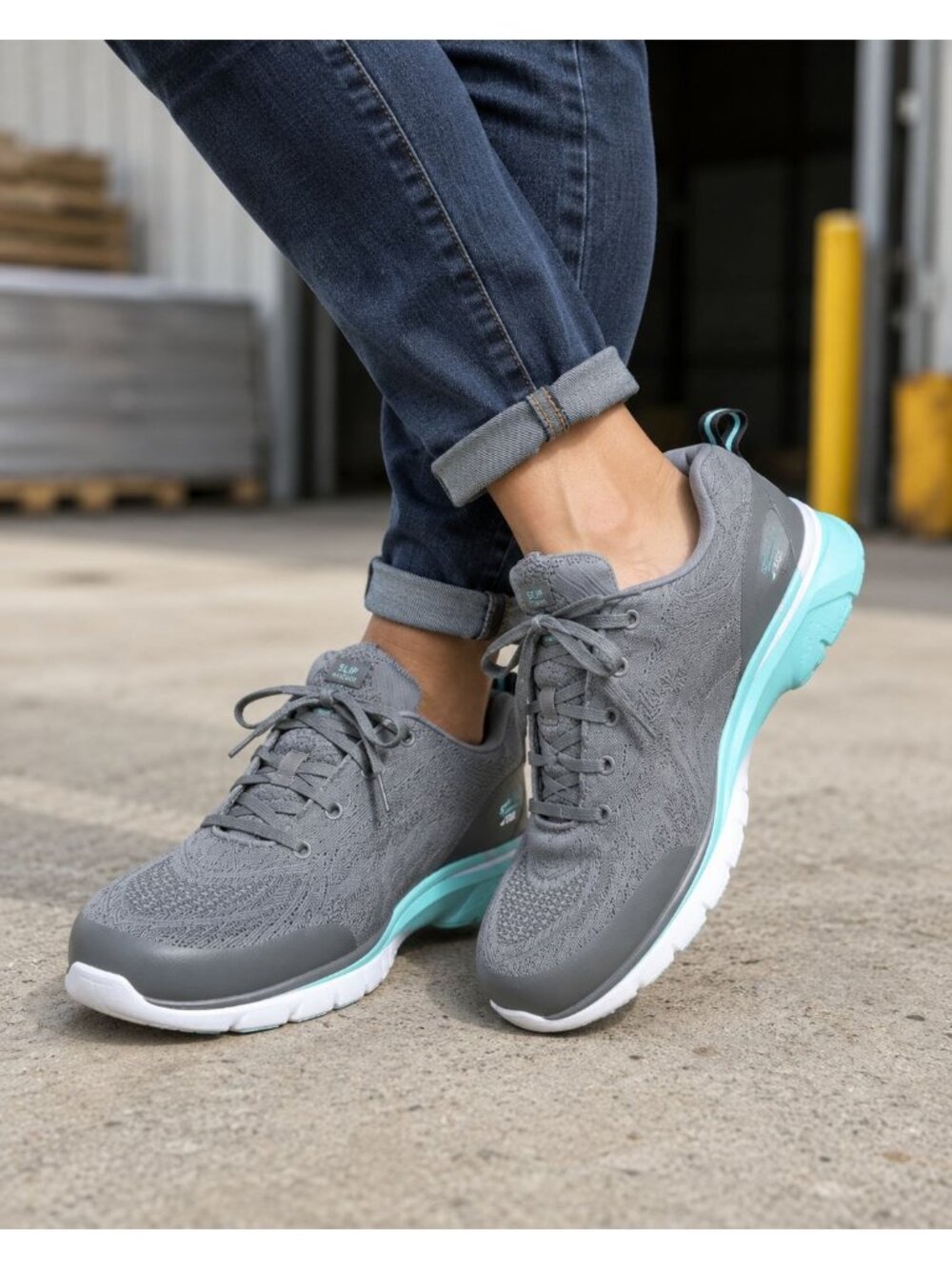 Skechers Work Shoes Steel Alloy Toe Safety Sneakers Grey Air Cooled Womens Sz 9